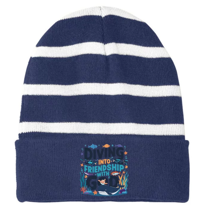 Diving Into Friendship With God Scuba Vbs 2024 Christian Striped Beanie with Solid Band