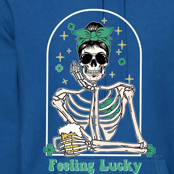 Dead Inside Feeling Lucky Skeleton Shamrocks Patrick's Day Great Gift Premium Hoodie