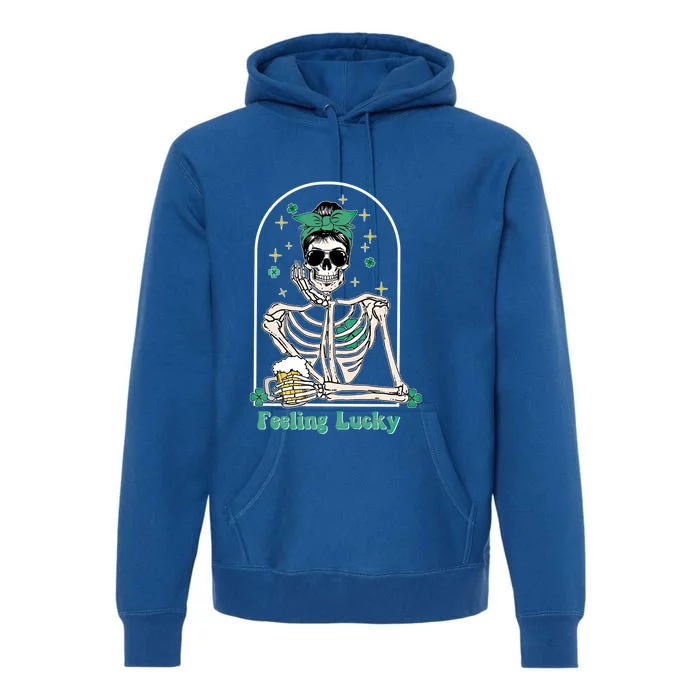 Dead Inside Feeling Lucky Skeleton Shamrocks Patrick's Day Great Gift Premium Hoodie