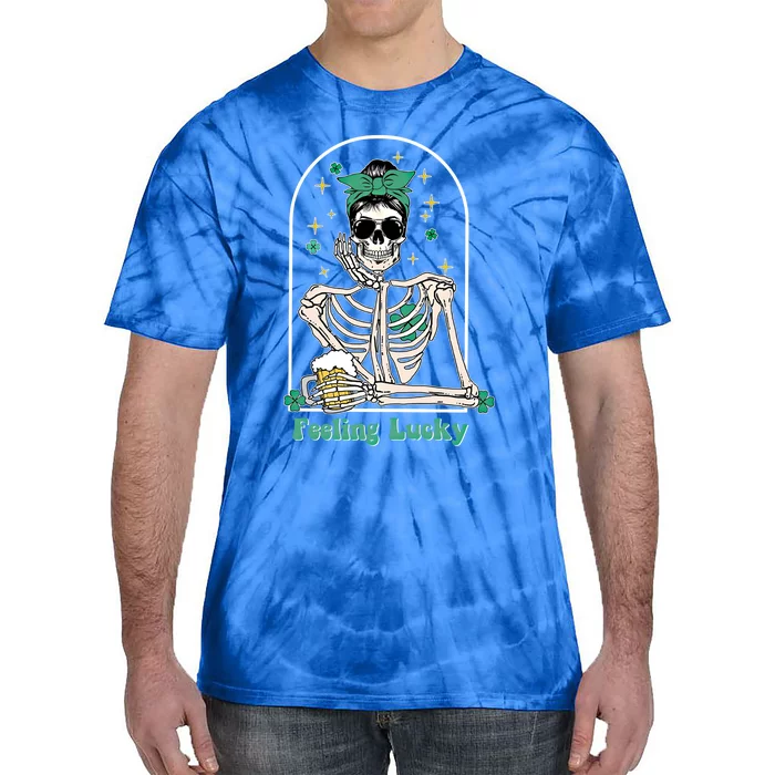 Dead Inside Feeling Lucky Skeleton Shamrocks Patrick's Day Great Gift Tie-Dye T-Shirt