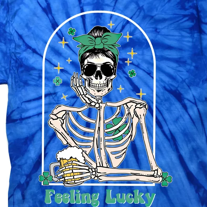 Dead Inside Feeling Lucky Skeleton Shamrocks Patrick's Day Great Gift Tie-Dye T-Shirt