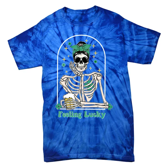 Dead Inside Feeling Lucky Skeleton Shamrocks Patrick's Day Great Gift Tie-Dye T-Shirt