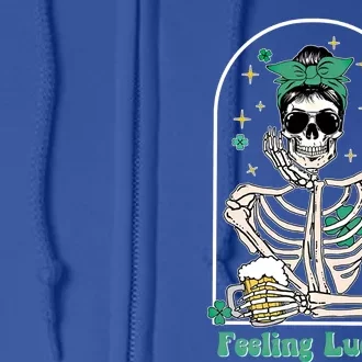 Dead Inside Feeling Lucky Skeleton Shamrocks Patrick's Day Great Gift Full Zip Hoodie