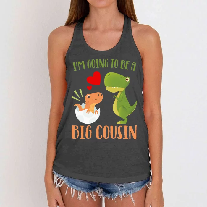 Dinosaur I'm Going To Be a Cousin Baby Reveal 2024 Women's Knotted Racerback Tank