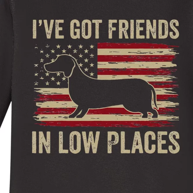 Dachshund Ive Got Friends In Low Places Wiener Dog Vintage Baby Long Sleeve Bodysuit