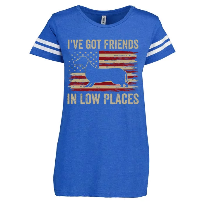 Dachshund I've Got Friends In Low Places Wiener Dog Vintage Enza Ladies Jersey Football T-Shirt