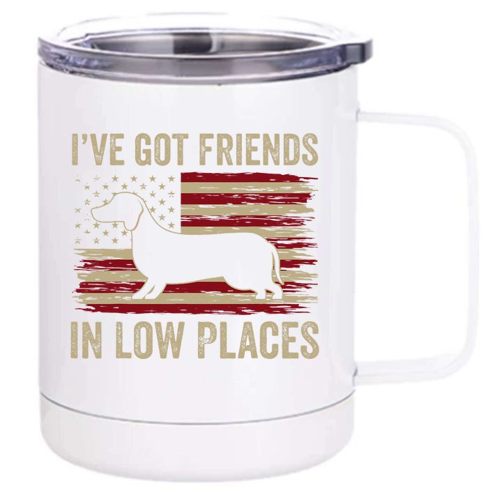 Dachshund I've Got Friends In Low Places Wiener Dog Vintage Front & Back 12oz Stainless Steel Tumbler Cup