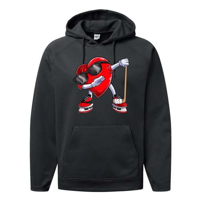 Dabbing Ice Hockey Heart Gift For Valentine's Day Men Boys Kids Gift Performance Fleece Hoodie