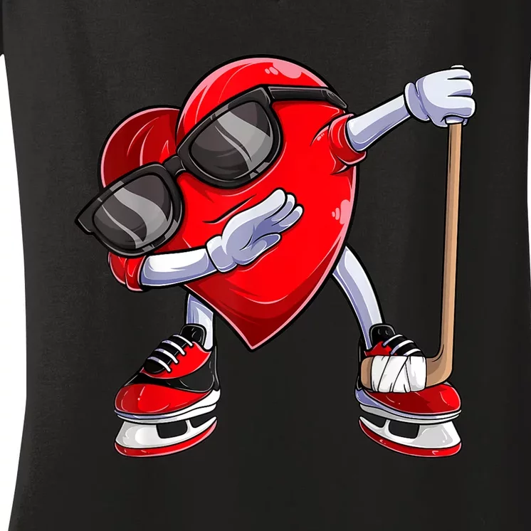 Dabbing Ice Hockey Heart Gift For Valentine's Day Men Boys Kids Gift Women's V-Neck T-Shirt