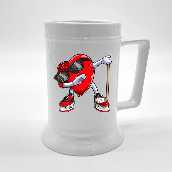 Dabbing Ice Hockey Heart Gift For Valentine's Day Men Boys Kids Gift Front & Back Beer Stein