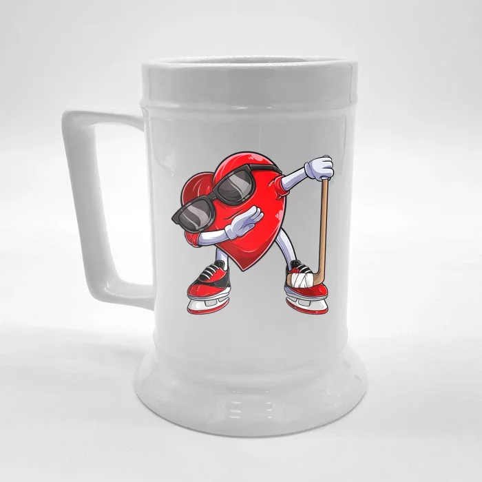 Dabbing Ice Hockey Heart Gift For Valentine's Day Men Boys Kids Gift Front & Back Beer Stein