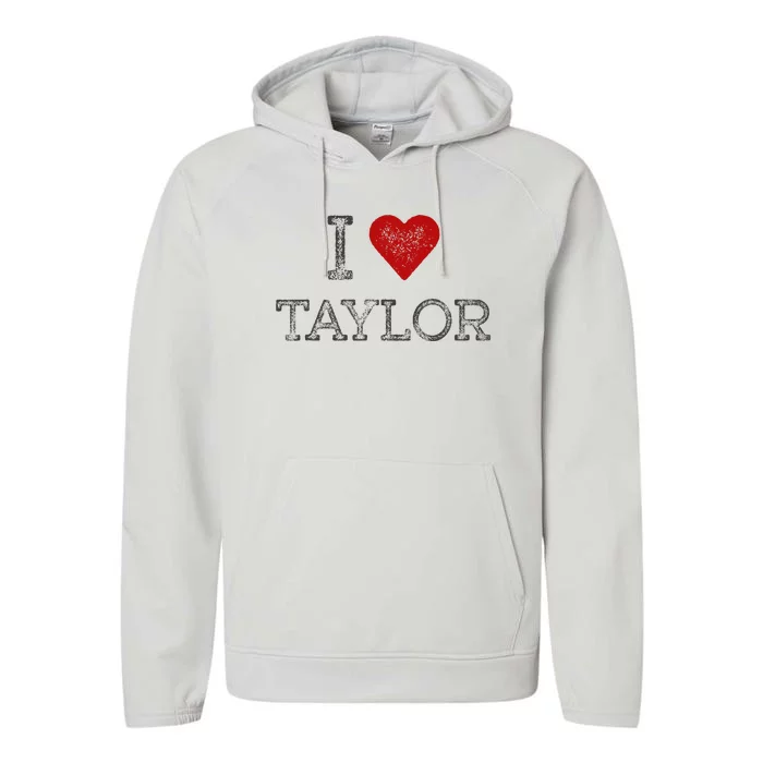 Distressed I Heart Michigan I Love Taylor Performance Fleece Hoodie