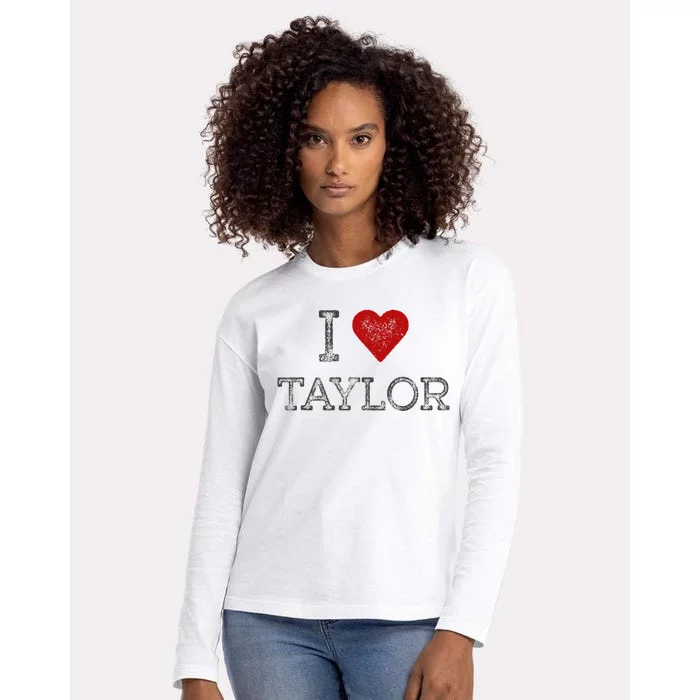 Distressed I Heart Michigan I Love Taylor Womens Cotton Relaxed Long Sleeve T-Shirt