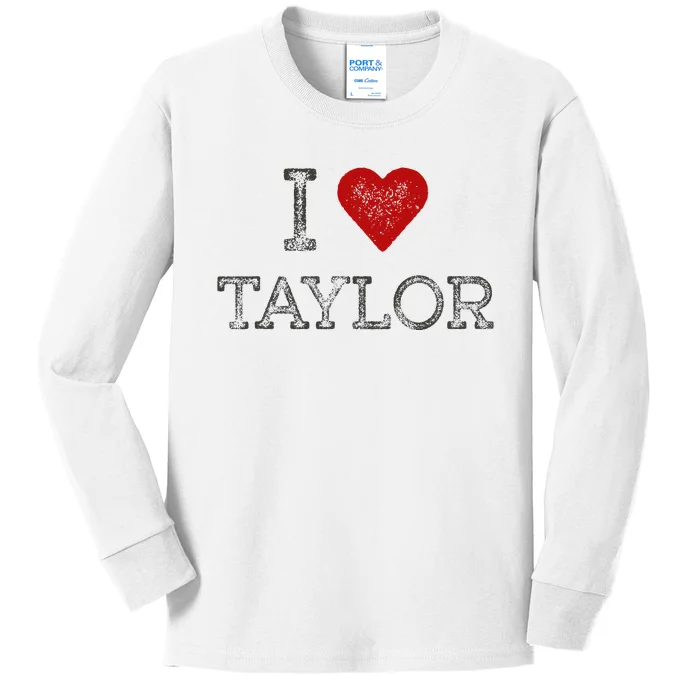 Distressed I Heart Michigan I Love Taylor Kids Long Sleeve Shirt