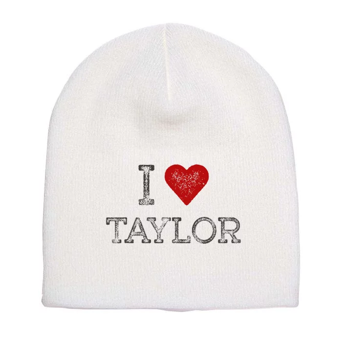 Distressed I Heart Michigan I Love Taylor Short Acrylic Beanie