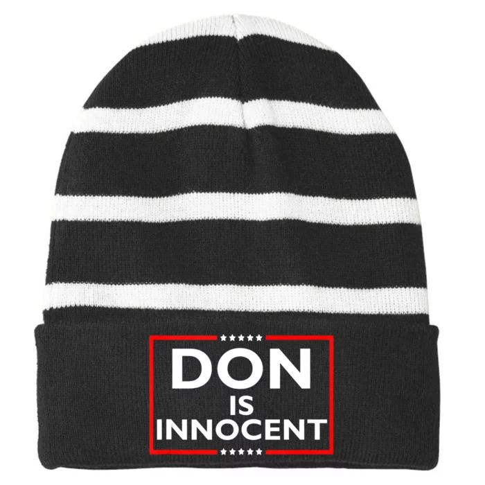 Don Is Innocent Funny Pro Trump Supporter Striped Beanie with Solid Band