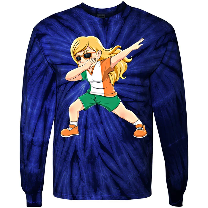 Dabbing Irish Ireland Flag Dab Dance Funny Gift Tie-Dye Long Sleeve Shirt