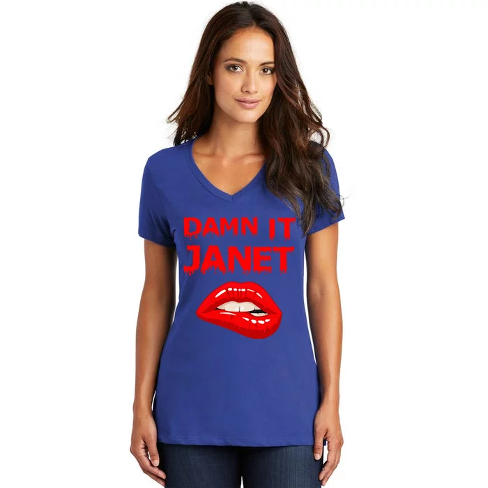 Damn It Janet with Bitting Red Lips of Pleasure Women's V-Neck T-Shirt