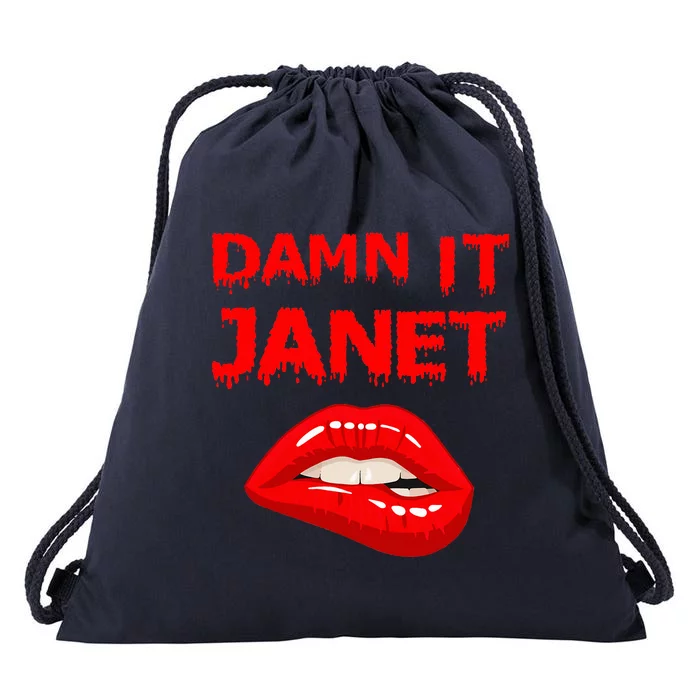 Damn It Janet with Bitting Red Lips of Pleasure Drawstring Bag