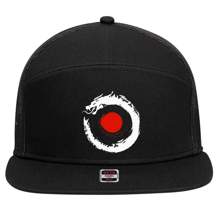 Dragon In Japanese Zen Buddhist Enso Circle 7 Panel Mesh Trucker Snapback Hat