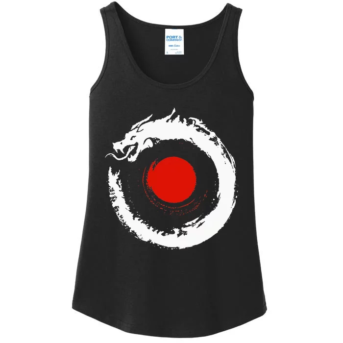 Dragon In Japanese Zen Buddhist Enso Circle Ladies Essential Tank