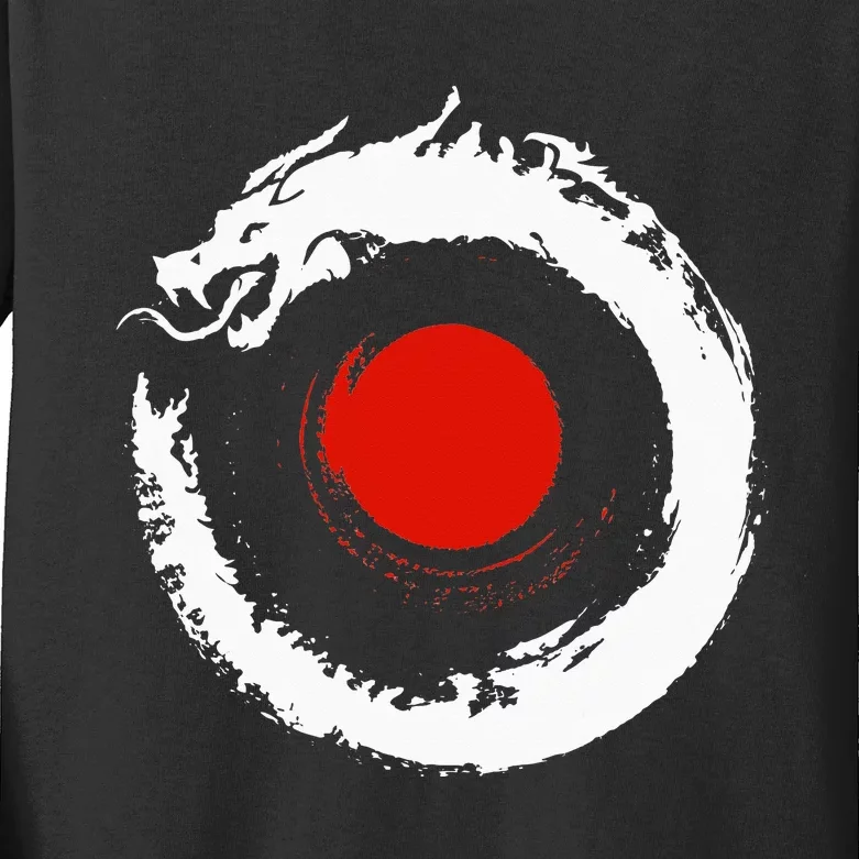 Dragon In Japanese Zen Buddhist Enso Circle Kids Long Sleeve Shirt