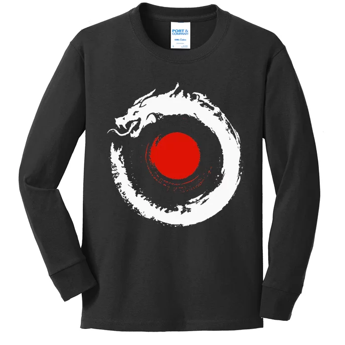 Dragon In Japanese Zen Buddhist Enso Circle Kids Long Sleeve Shirt