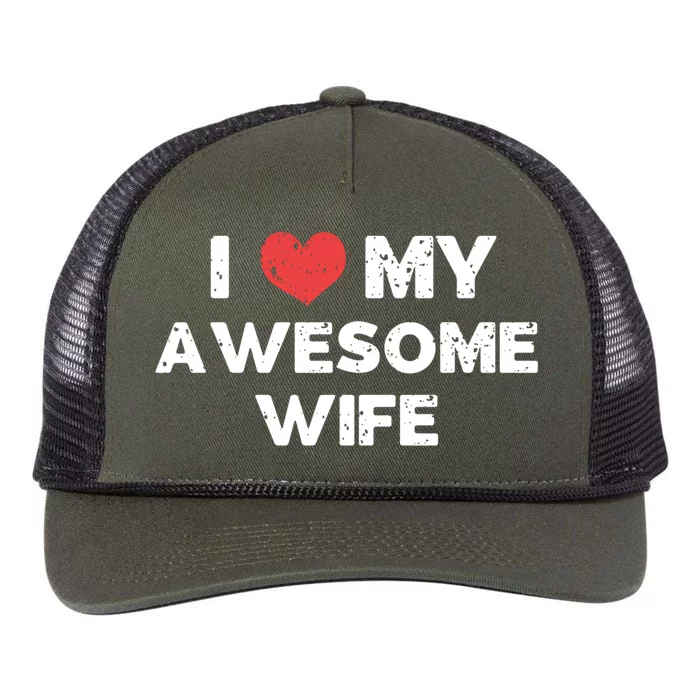 Distressed I Love My Awesome Wife Design Gift Retro Rope Trucker Hat Cap