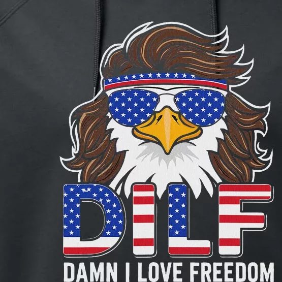 Damn I Love Freedom Eagle Funny Patriotic July 4th Performance Fleece Hoodie