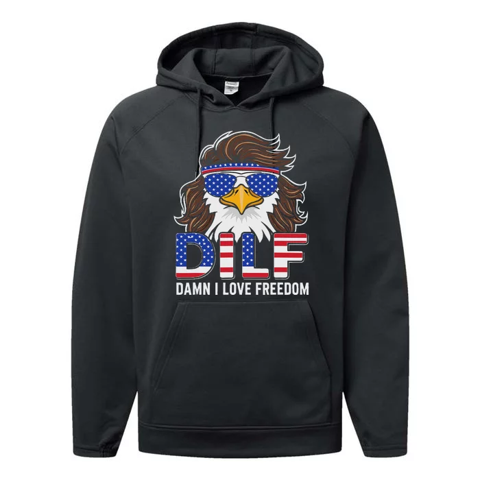 Damn I Love Freedom Eagle Funny Patriotic July 4th Performance Fleece Hoodie