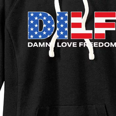 Damn I Love Freedom Dilf Funny Patriotic Dad Fathers Day Women's Fleece Hoodie