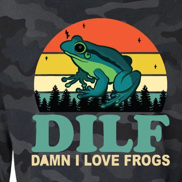 DILFDamn I Love Frogs Funny Saying FrogAmphibian Lovers Cropped Pullover Crew