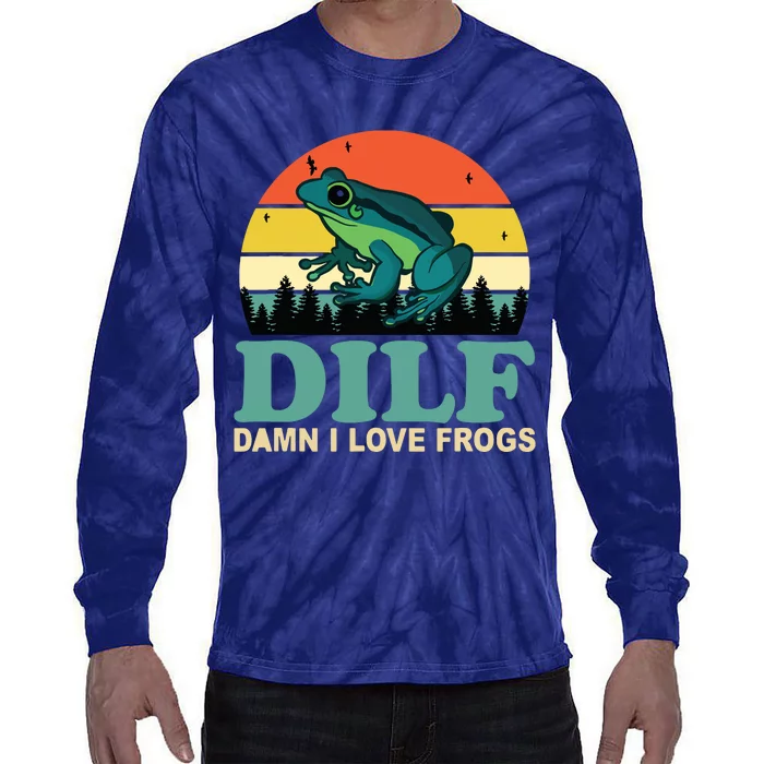 DILFDamn I Love Frogs Funny Saying FrogAmphibian Lovers Tie-Dye Long Sleeve Shirt