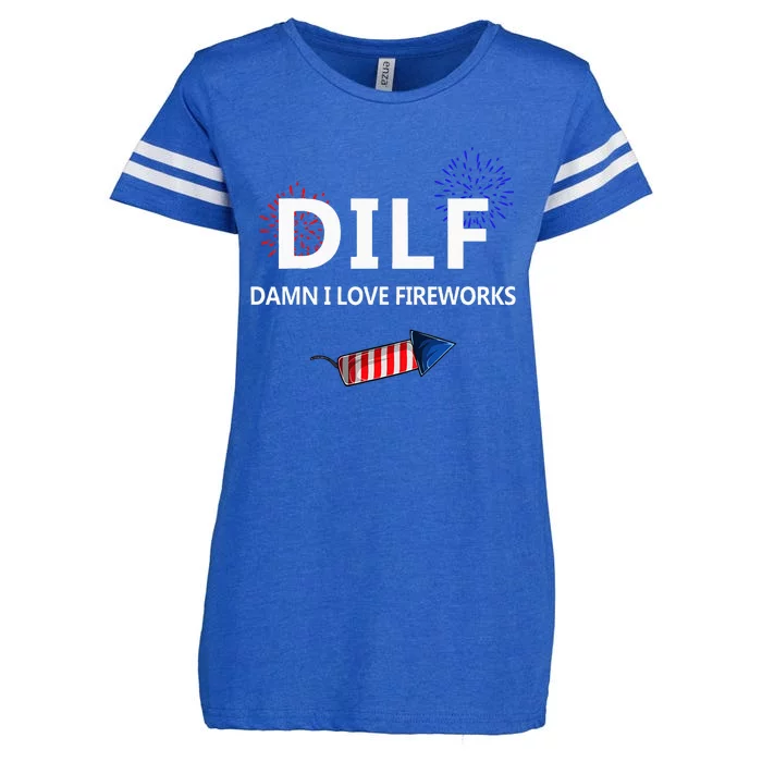 Damn I Love Fireworks Funny 4th Of July Joke Patriotic Enza Ladies Jersey Football T-Shirt