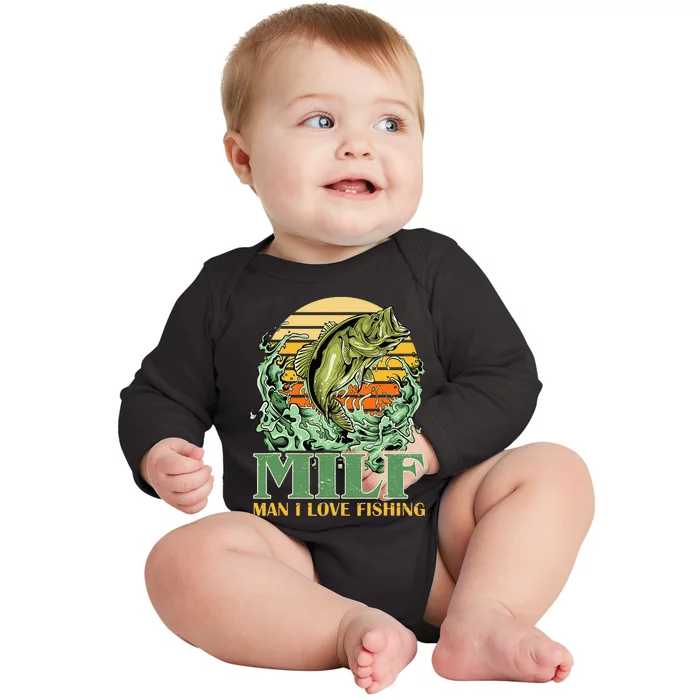 DILFDamn I Love Fishing Funny Saying Fisher Baby Long Sleeve Bodysuit