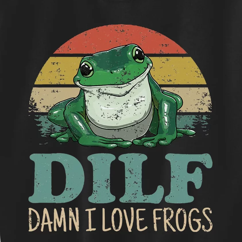 Dilfdamn I Love Frogs Funny Saying Frogamphibian Lovers Kids Sweatshirt