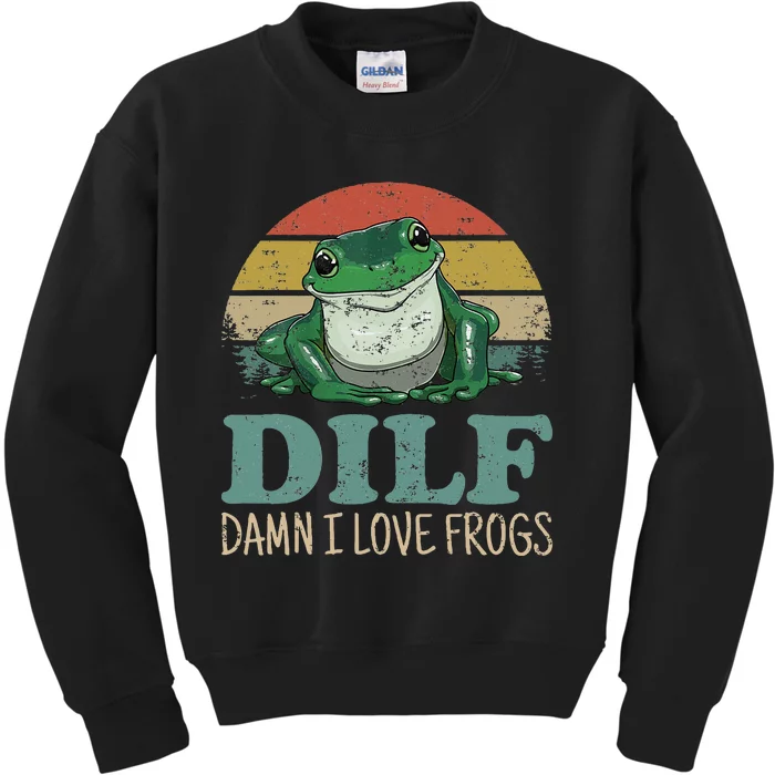 Dilfdamn I Love Frogs Funny Saying Frogamphibian Lovers Kids Sweatshirt