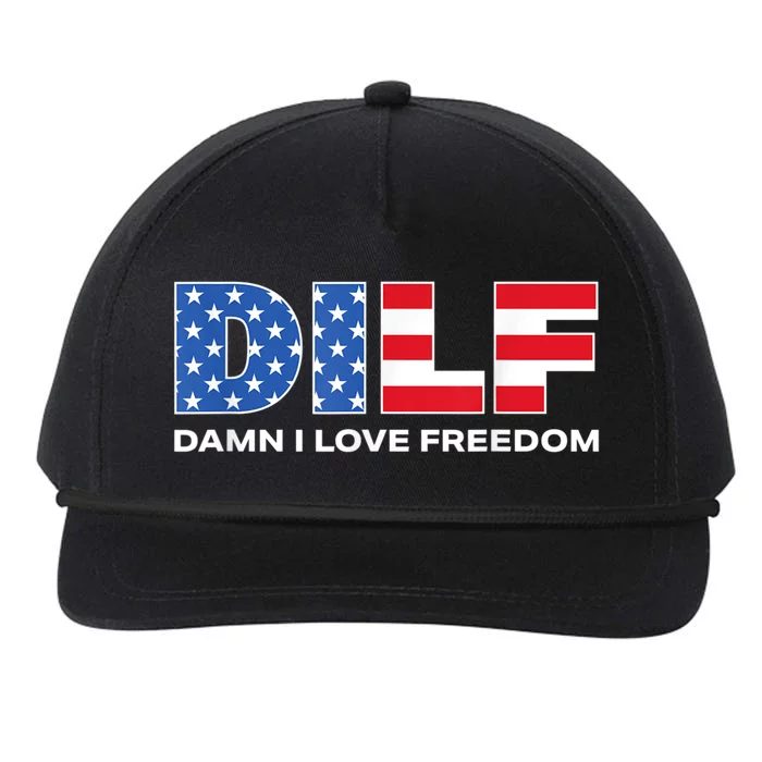 Damn I Love Freedom Dilf Funny Patriotic Dad Fathers Day Snapback Five-Panel Rope Hat