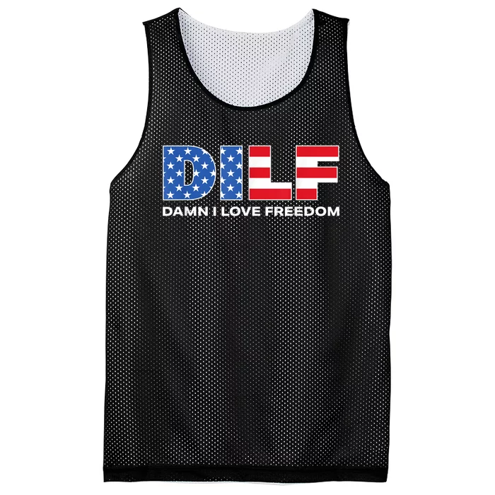 Damn I Love Freedom Dilf Funny Patriotic Dad Fathers Day Mesh Reversible Basketball Jersey Tank