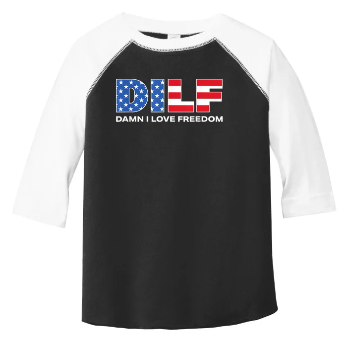 Damn I Love Freedom Dilf Funny Patriotic Dad Fathers Day Toddler Fine Jersey T-Shirt