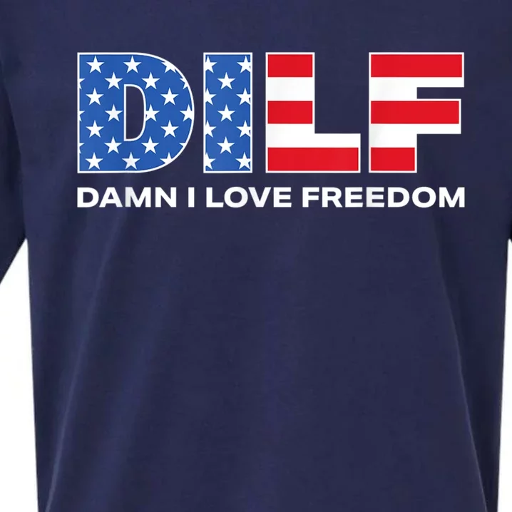 Damn I Love Freedom Dilf Funny Patriotic Dad Fathers Day Sueded Cloud Jersey T-Shirt