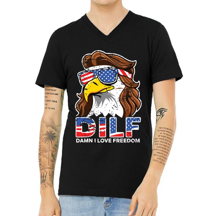 Damn I Love Freedom Eagle Funny Patriotic July 4th V-Neck T-Shirt