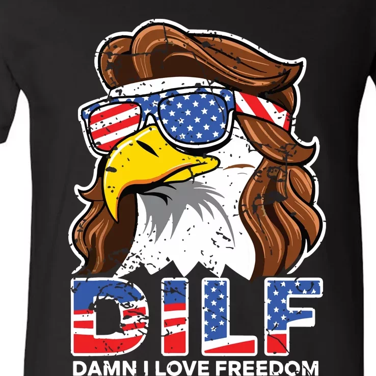 Damn I Love Freedom Eagle Funny Patriotic July 4th V-Neck T-Shirt