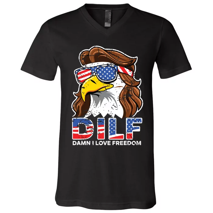 Damn I Love Freedom Eagle Funny Patriotic July 4th V-Neck T-Shirt