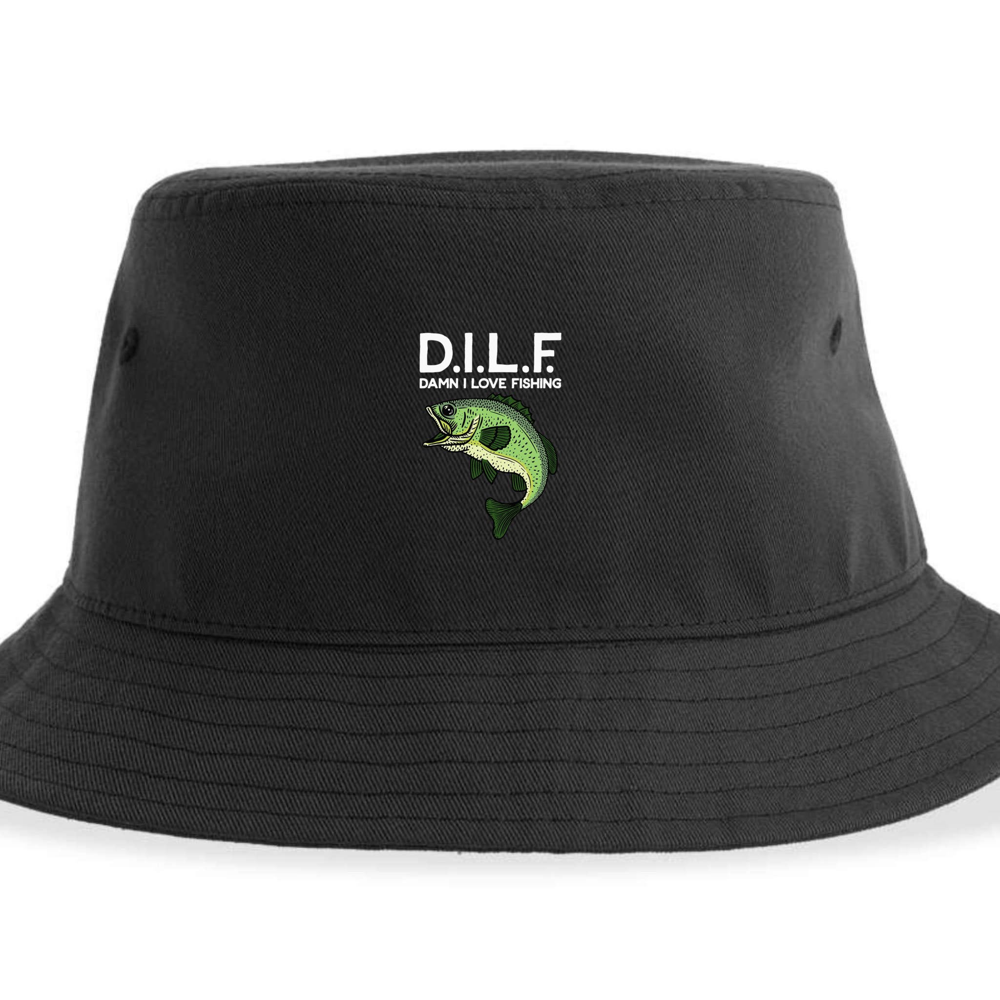 DILF-Damn I Love Fishing Funny Saying Fisher Sustainable Bucket Hat