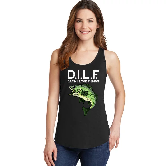 DILF-Damn I Love Fishing Funny Saying Fisher Ladies Essential Tank