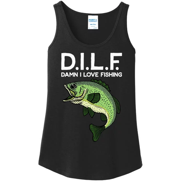 DILF-Damn I Love Fishing Funny Saying Fisher Ladies Essential Tank