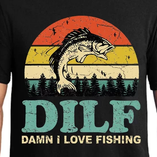 DILF-Damn I Love Fishing Funny Saying Fisher Pajama Set