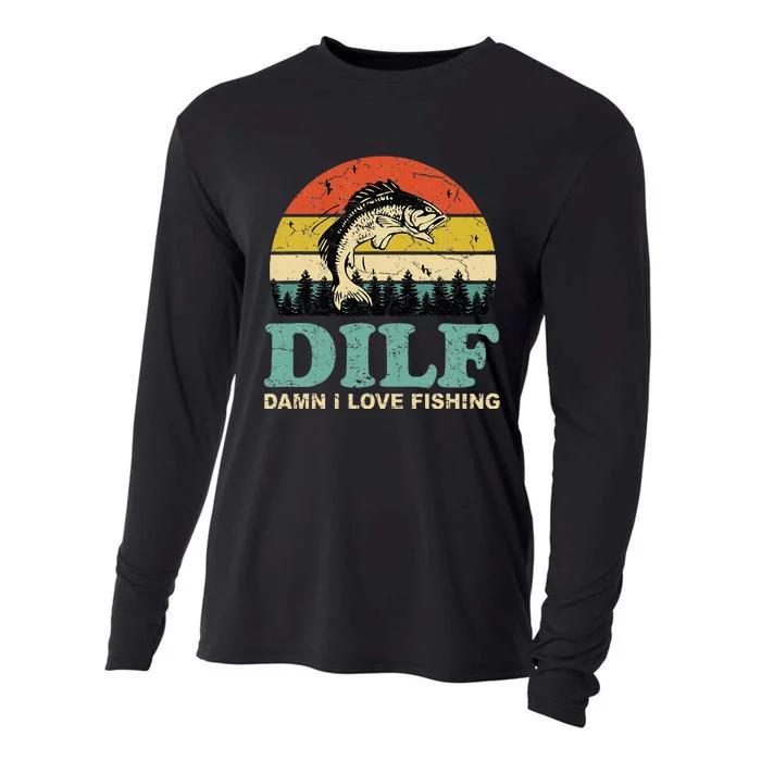 DILF-Damn I Love Fishing Funny Saying Fisher Cooling Performance Long Sleeve Crew