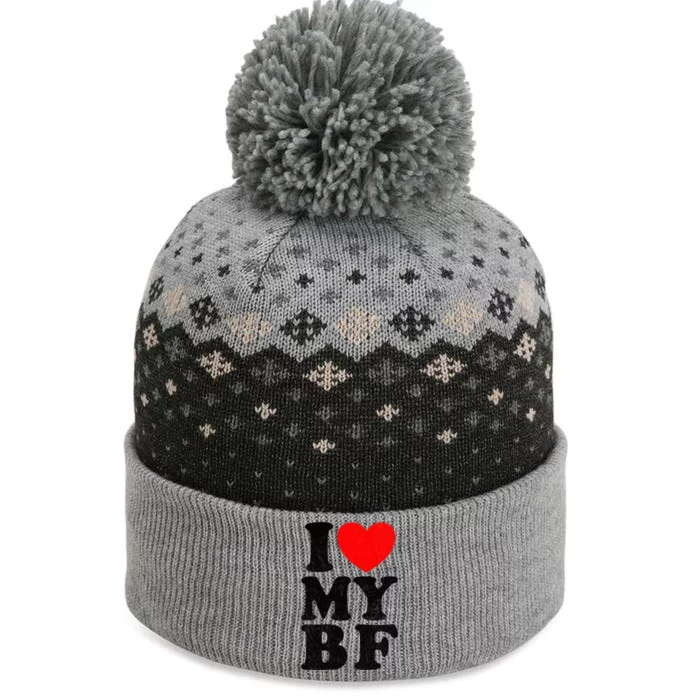 Distressed I Love My Boyfriend Funny I Heart My Bf The Baniff Cuffed Pom Beanie